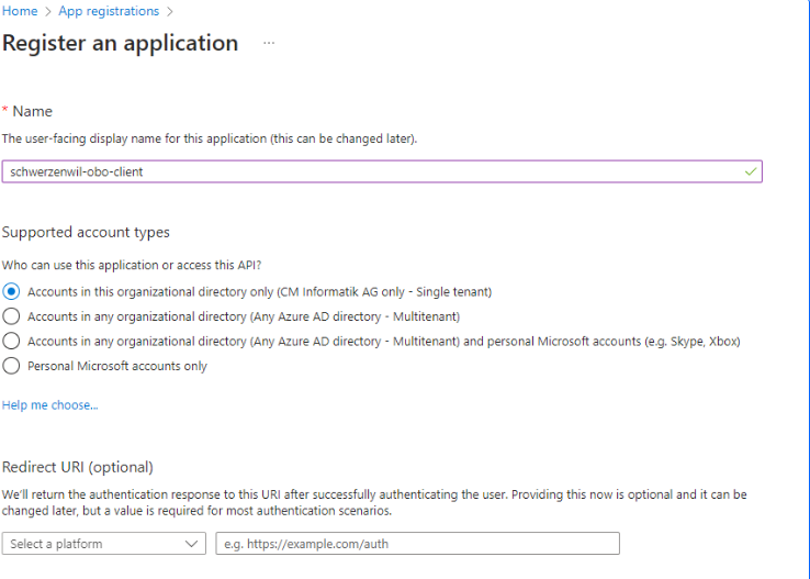 App Registrierung erstellen