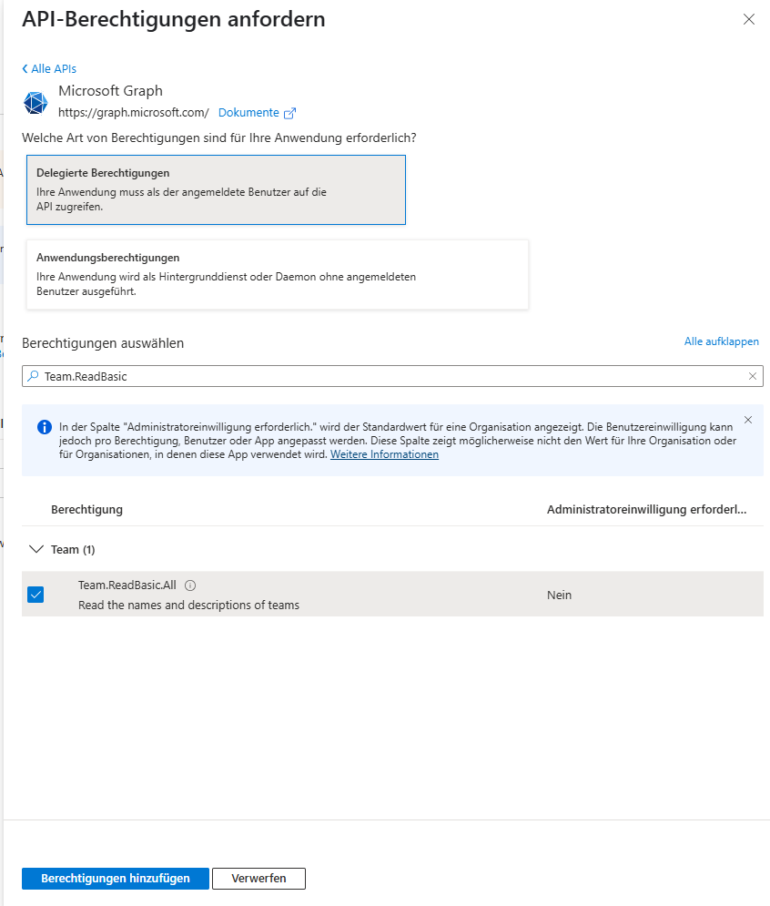 API-Berechtigungen auswählen