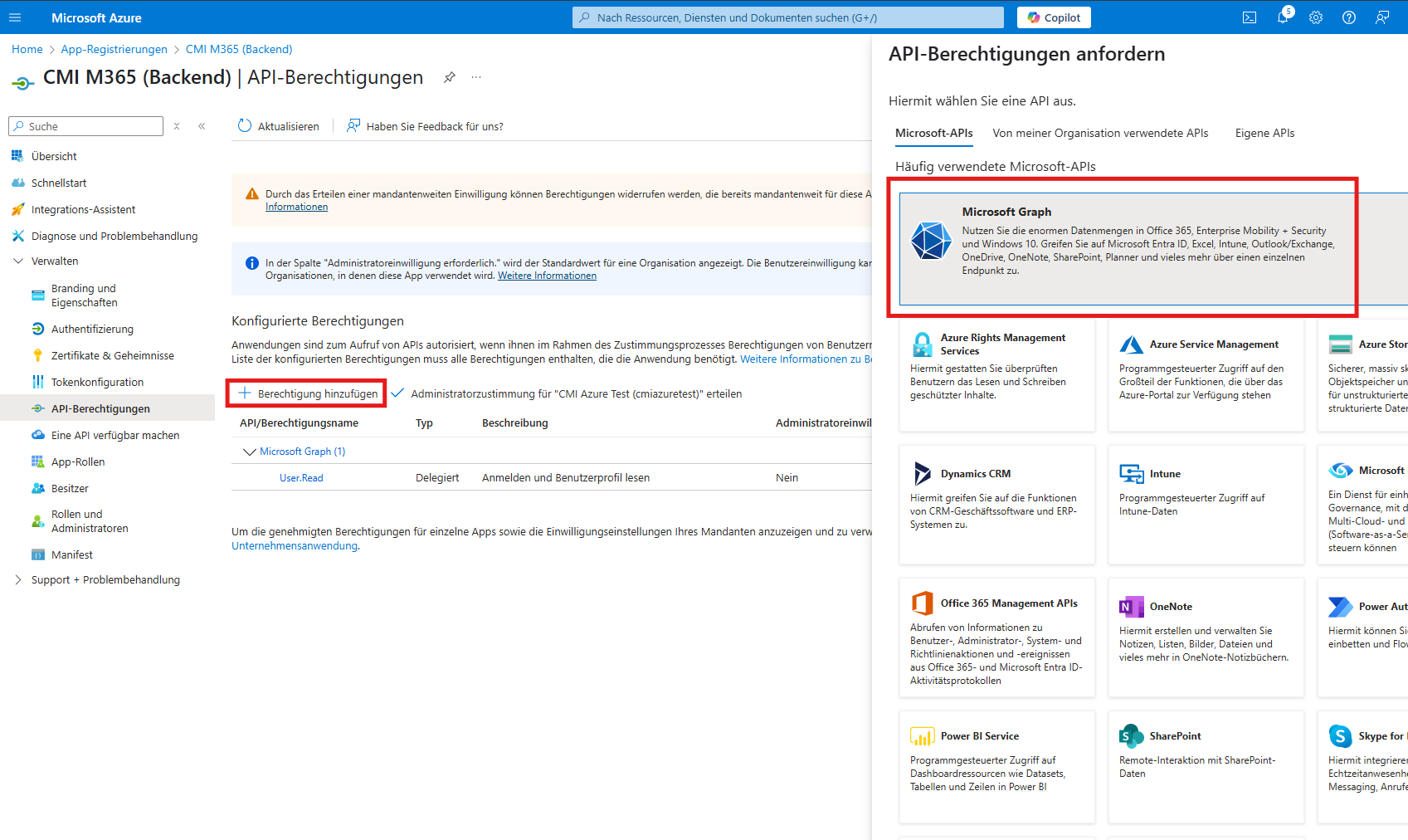 API-Berechtigungen hinzufügen