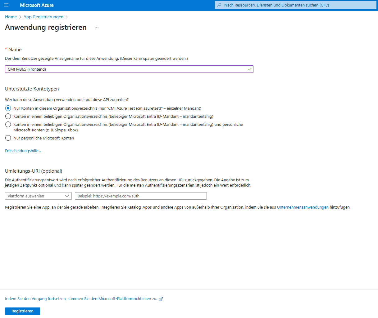 Backend App-Registrierung