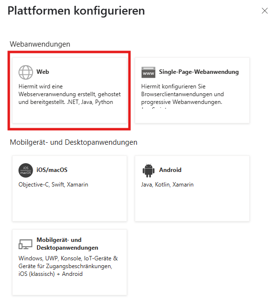 Plattformkonfiguration Web