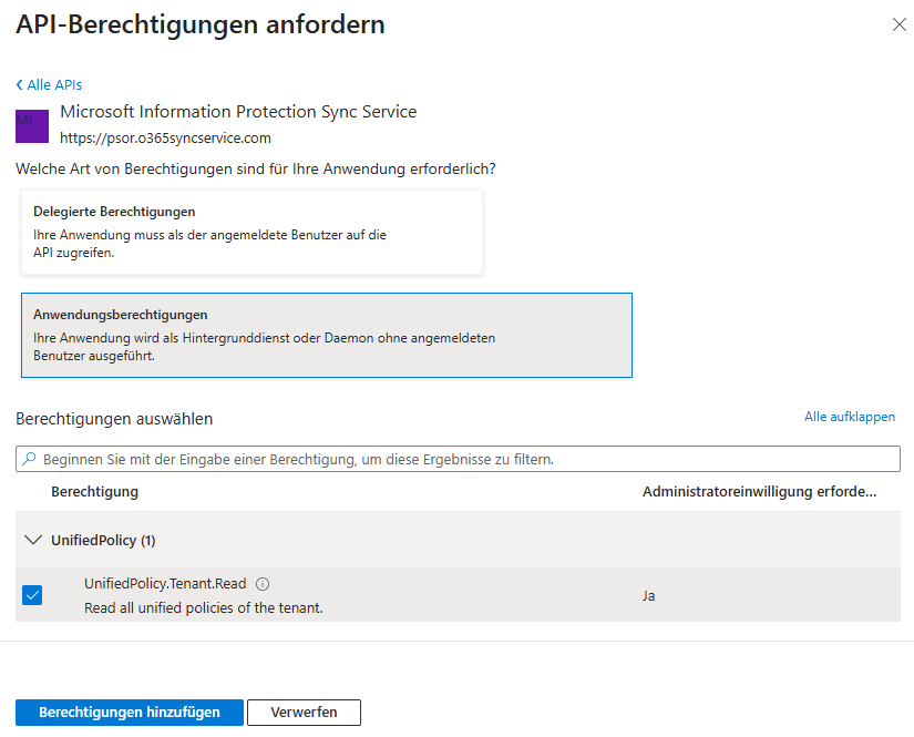 API-Berechtigungen auswählen