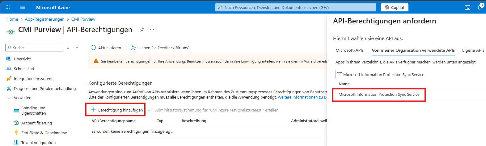 API-Berechtigungen hinzufügen