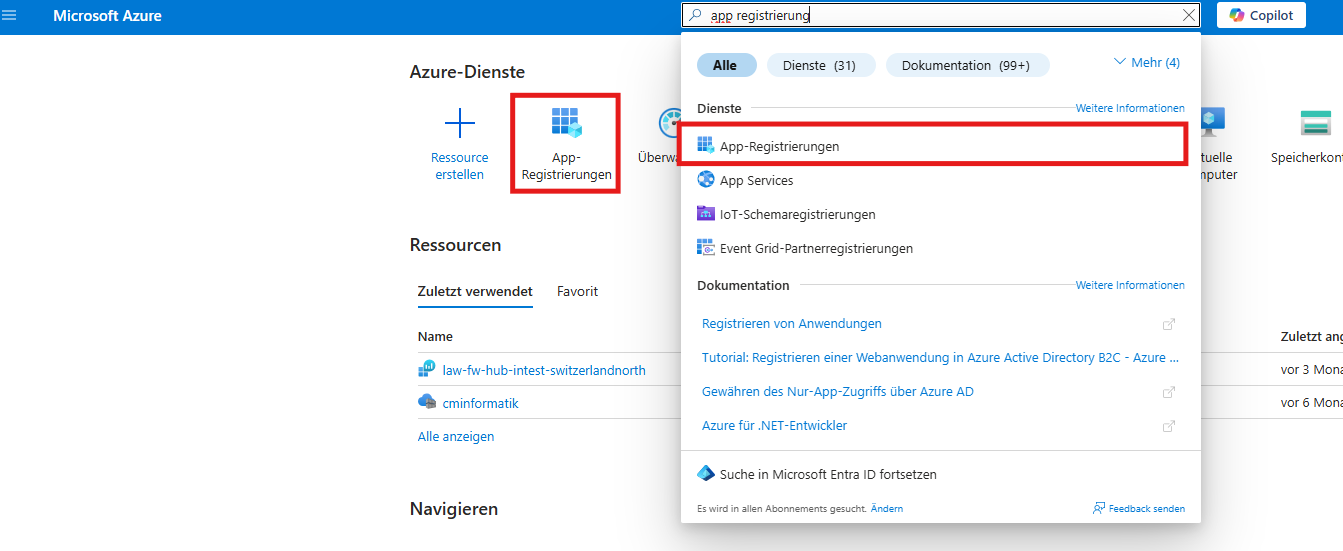 Azure-Portal - App-Registrierungen