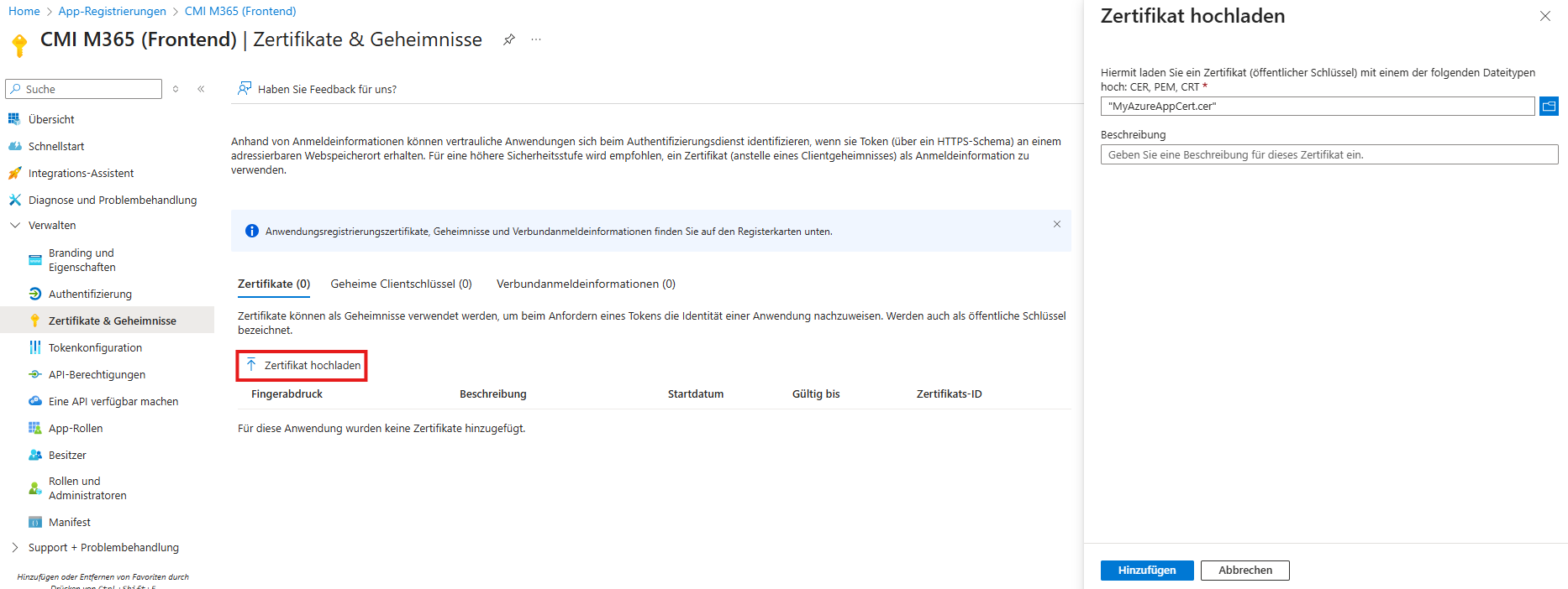 Zertifikat hinzufügen