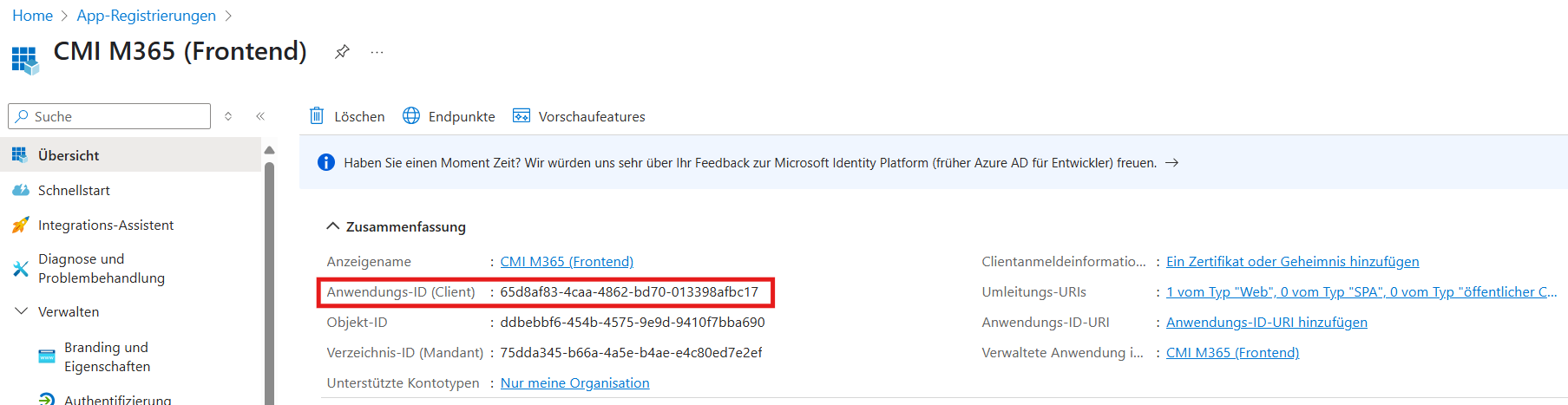 Anwendungs-ID (Client) - Frontend