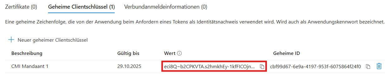 Geheimer Clientschlüssel - Frontend
