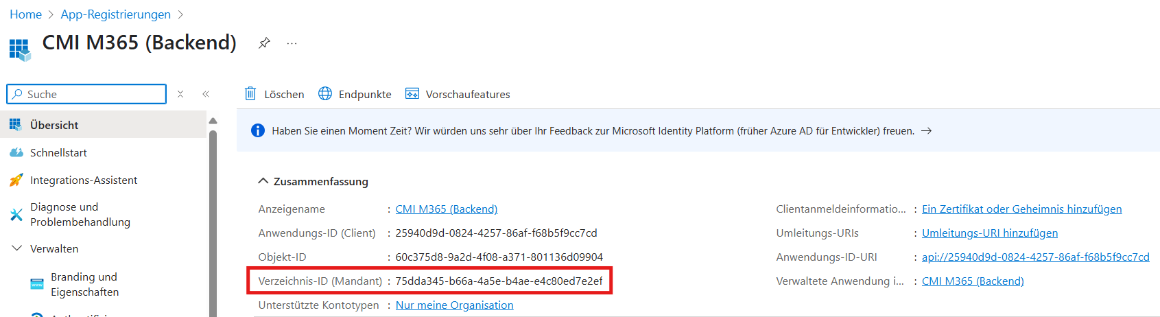 Verzeichnis-ID (Mandant)