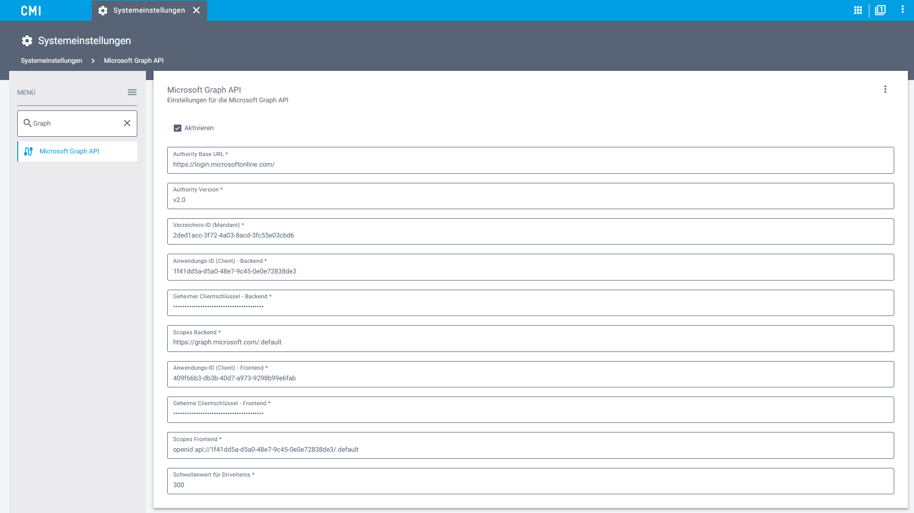 Microsoft Graph API Konfiguration