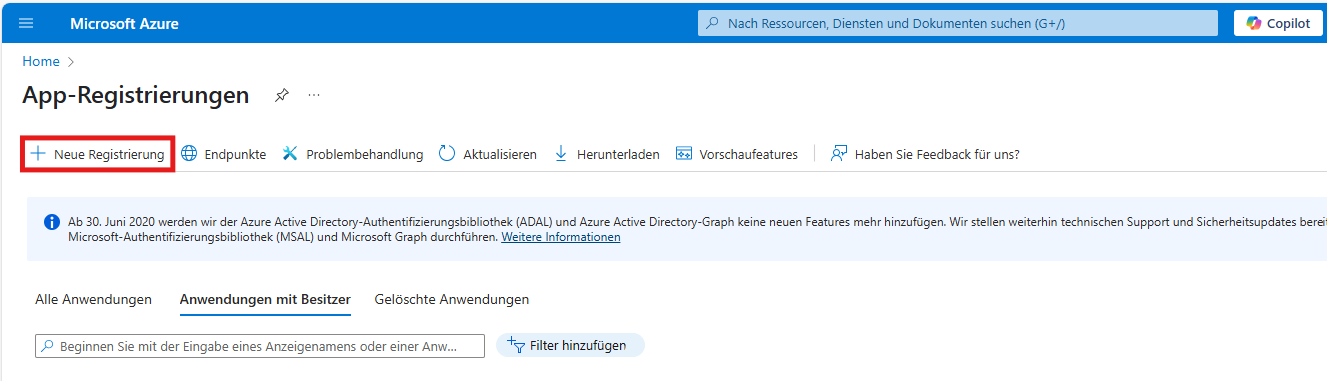 Neue App-Registrierung