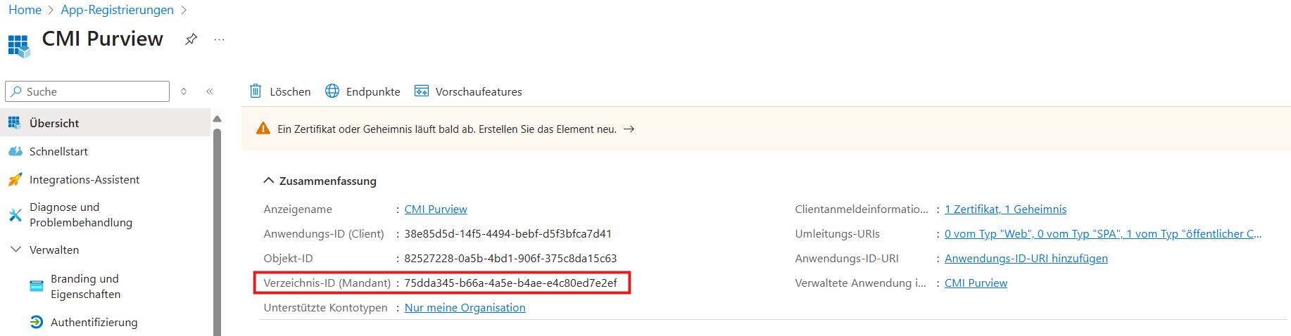 Verzeichnis-ID (Mandant)