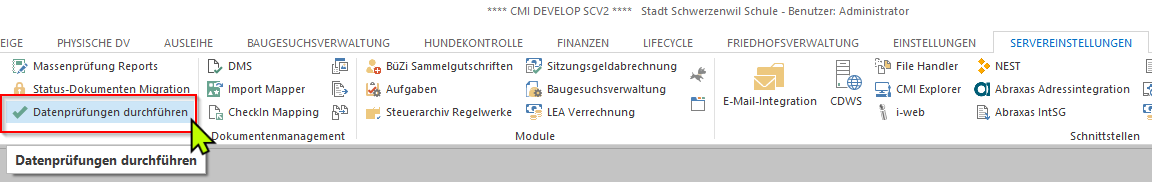 Menu Datenprüfungen durchführen